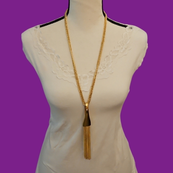 CATO Long Goldtone Tassel Chain Pendant Sweater Necklace - Picture 1 of 7